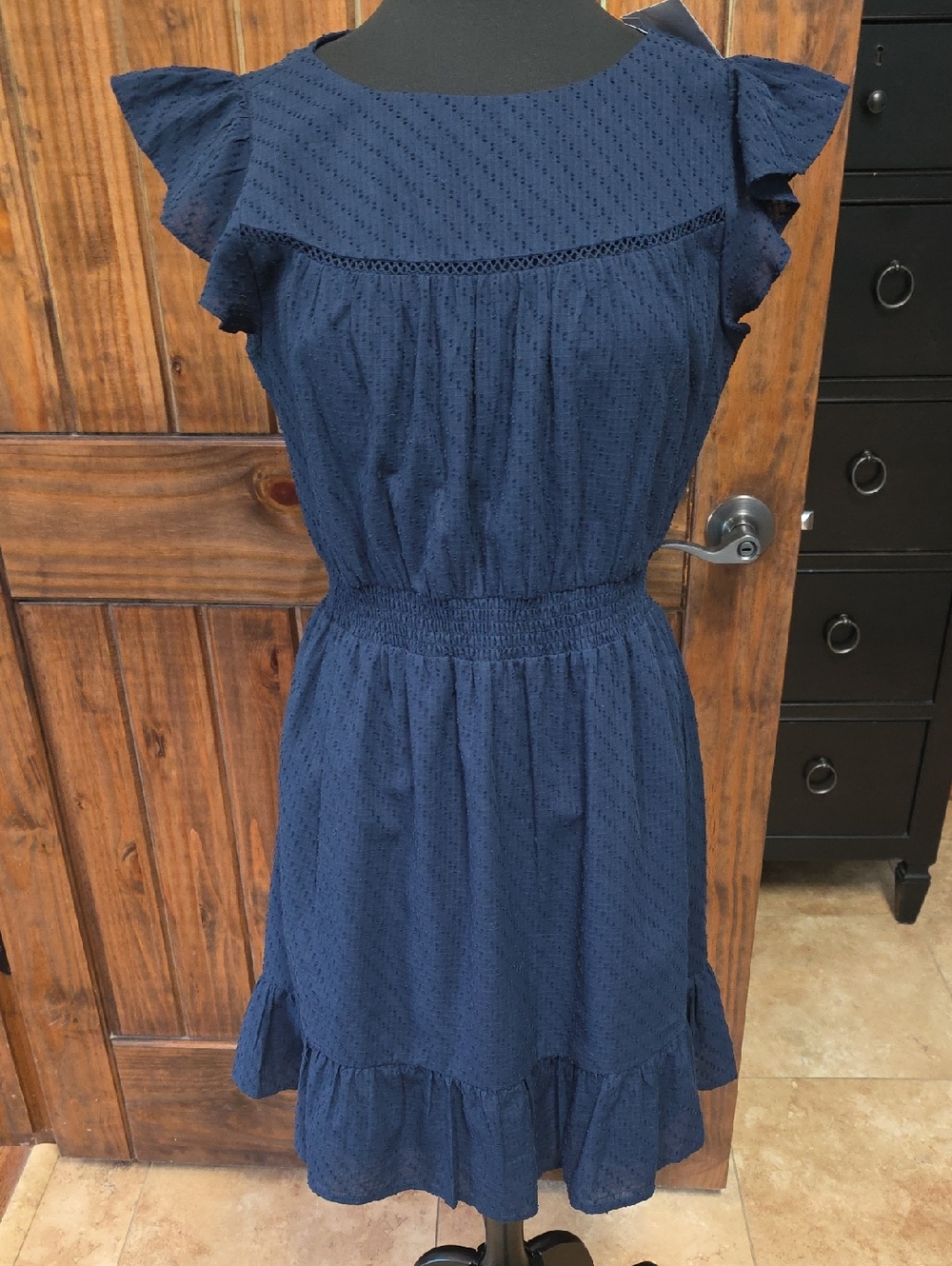 Daniel Rainn Vera Navy Ruffle Sleeve Dress - Size M